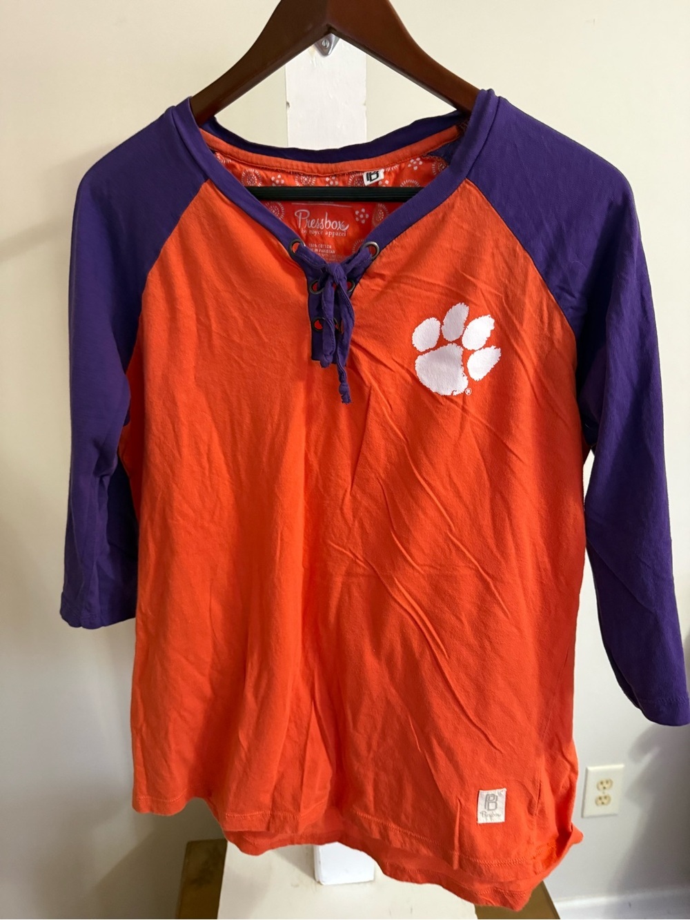 Pressbox Clemson Tigers Skylar Raglan Lace-Up T-Shirt